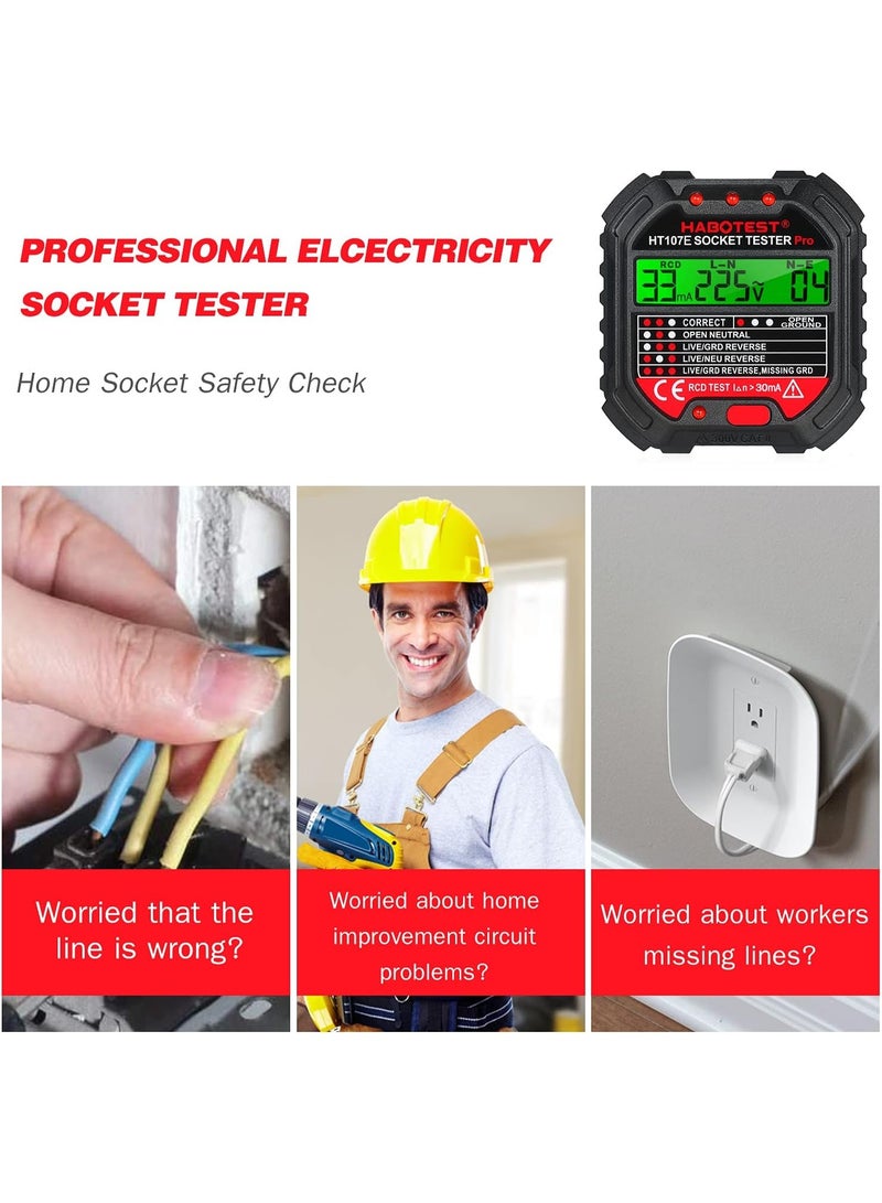 Eacam GFCI Outlet Tester with Voltage Display 220V Socket Tester Automatic Electric Circuit Polarity Voltage Detector Breaker Finder HT107E - Image 2